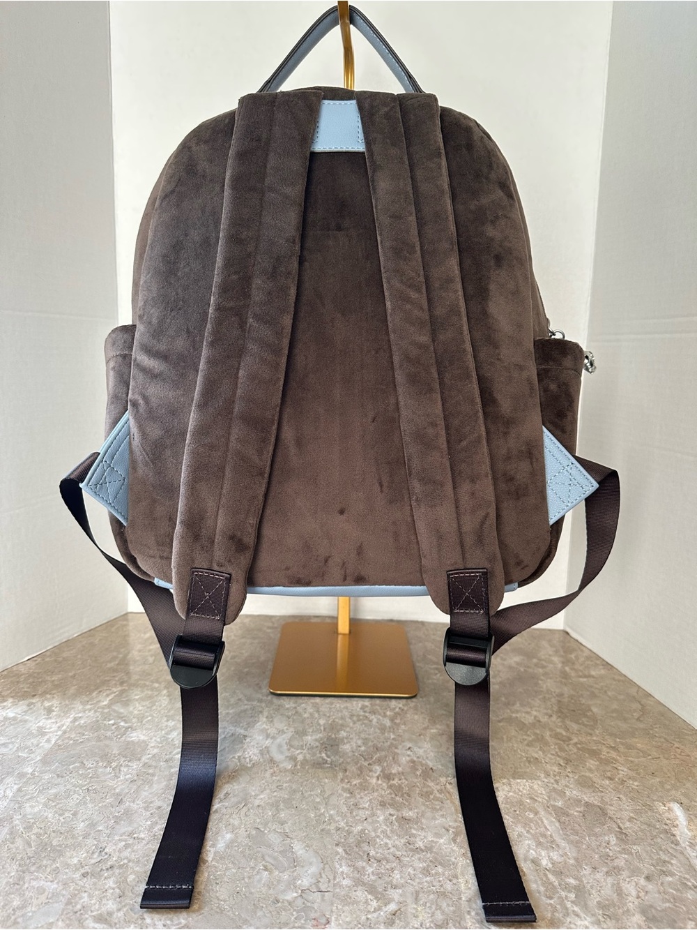 NWT Juicy Couture Bag New Love Chapter Velvet Backpack Brown & Blue Scottie Dog - Picture 3 of 11